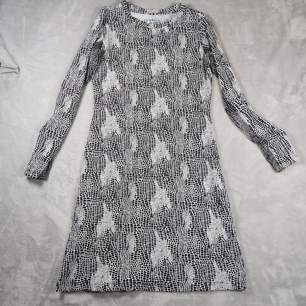 IBKUL Dress Womens XS White Black Zebra Animal Print Long Sleeve Performance UPF